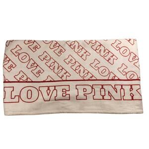 Victoria's Secret LOVE PINK VS PINK White and Red Logo Large Beach Towel - New